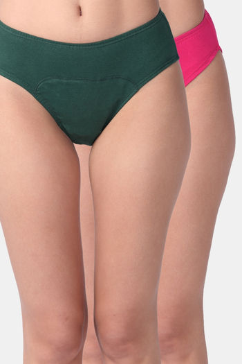 Buy Adira Medium Rise Three-Fourth Coverage Hipster Period Panty (Pack of 2) - Green Pink